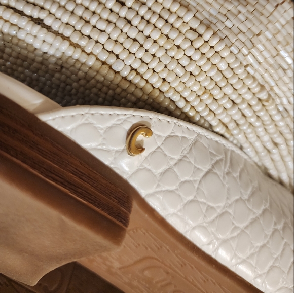 NWT.Cicus Sam Edelman Mule Womens Size 7.5M White Croc Print Gold Chain Slip On - Picture 10 of 11